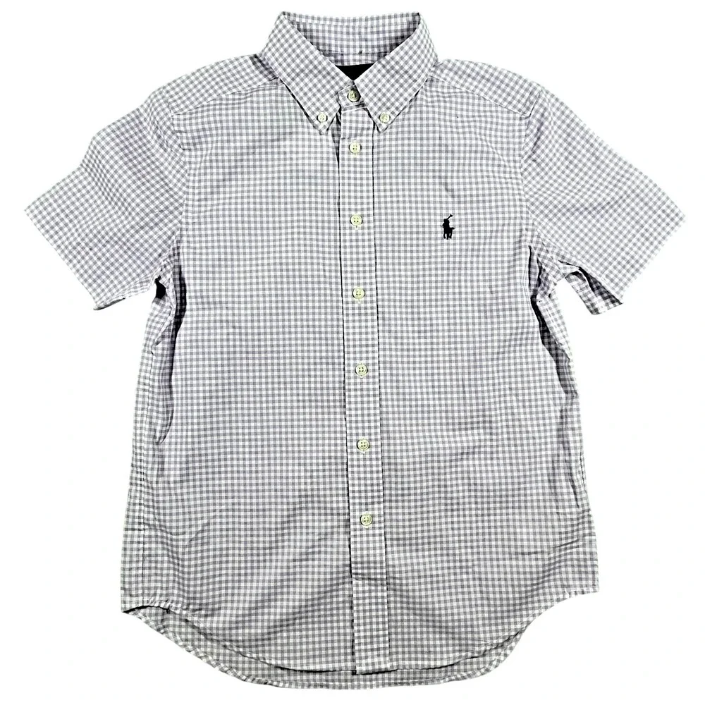 Ralph Lauren Natural Stretch Button Down Boy's‎ M (10-12) Gingham Check *Flaw